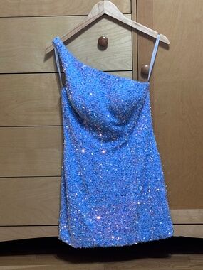 Sherri Hill Light Blue Sequin One Shoulder Mini Dress Size 6 Prom Party